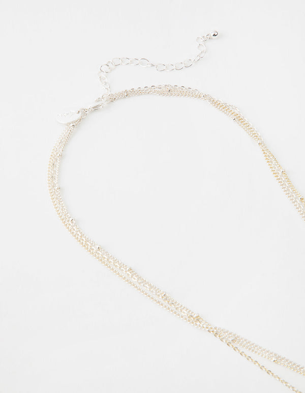 Silver Short Heart 3-Row Necklace