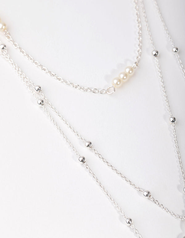 Silver Long Diamante Key 3-Row Necklace