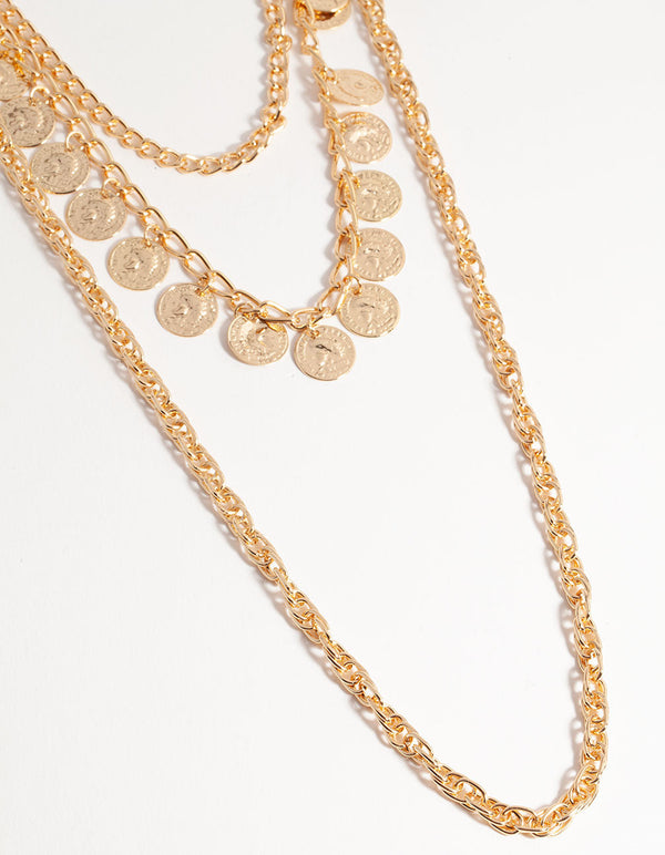 Long Coin 3-Row Necklace