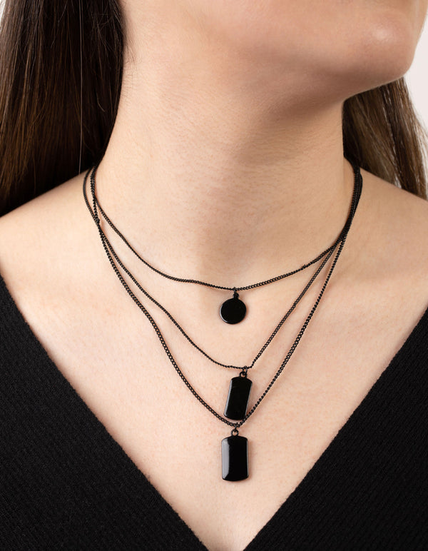 Matte Short Tab and Disc 3-Row Necklace