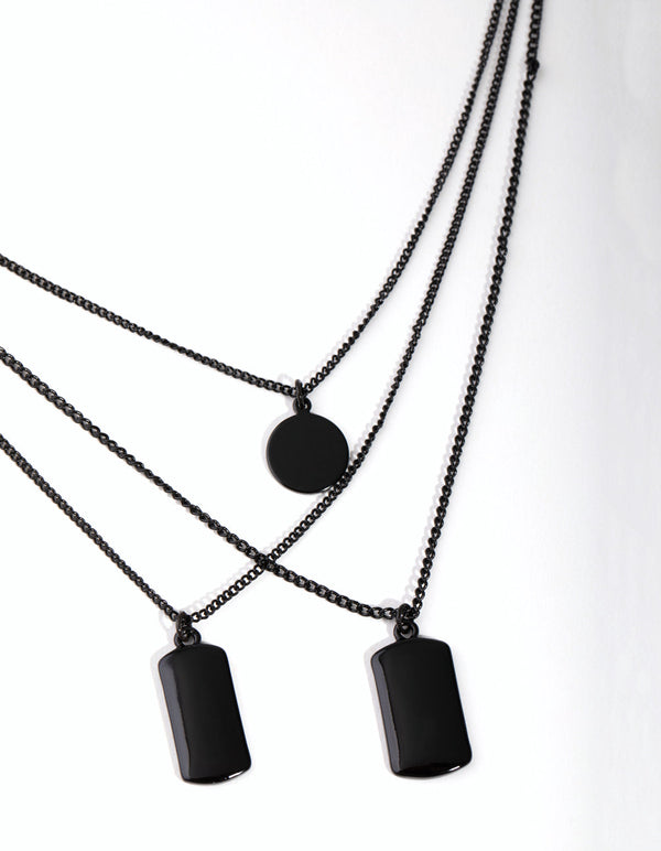 Matte Short Tab and Disc 3-Row Necklace