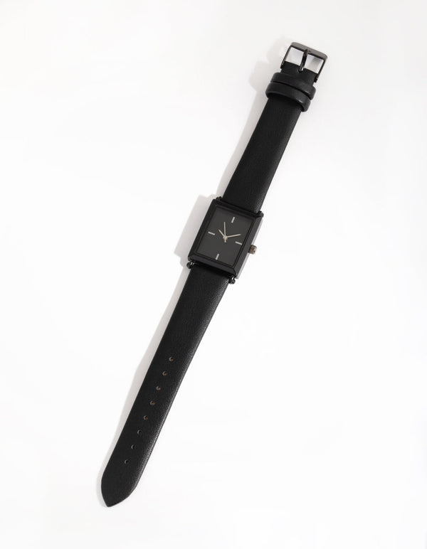 Matte Simple Rectangle PU Strap Watch