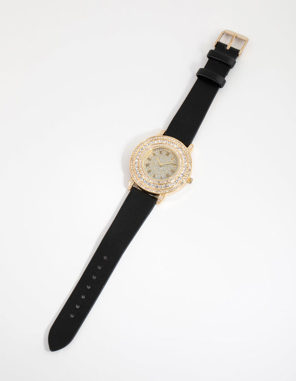 Gold Roman Numeral Bling PU Strap Watch