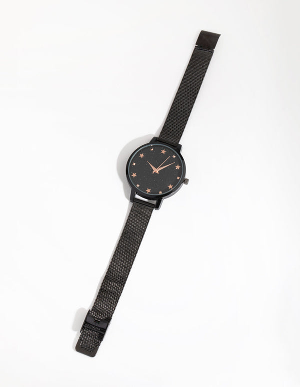 Rose Gold Star Marker Mesh Strap Watch