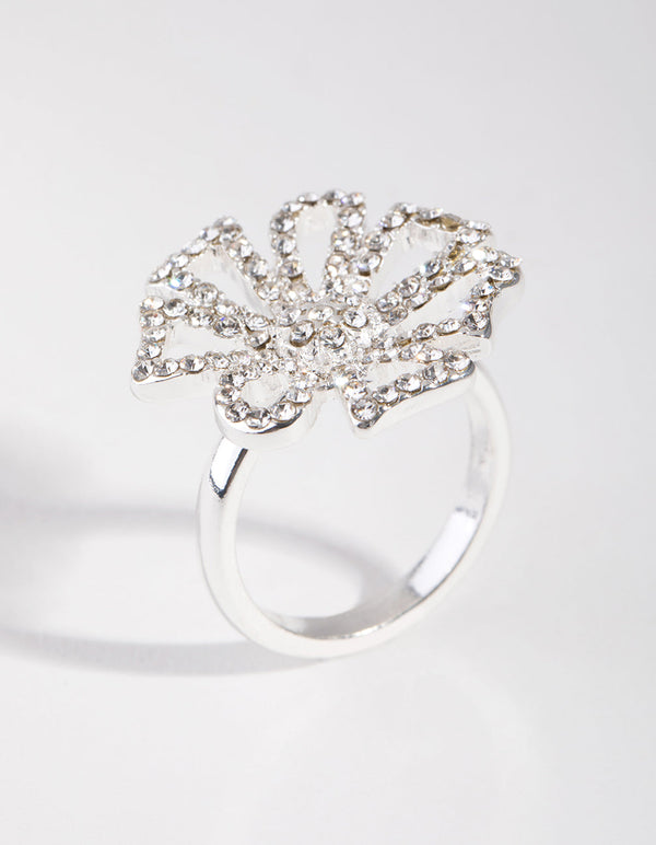 Silver Diamante Flower Ring