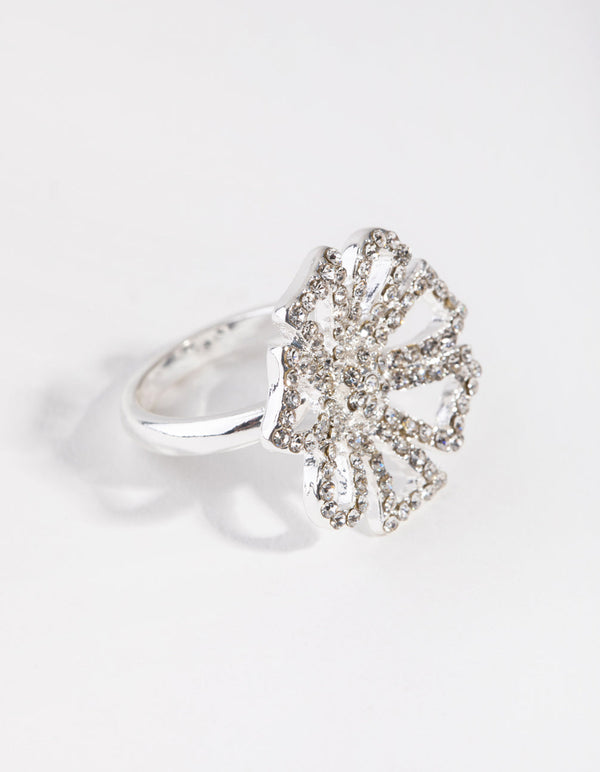 Silver Diamante Flower Ring