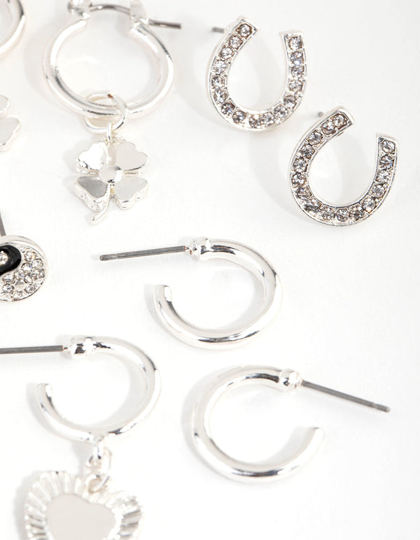 Silver Lucky Motifs 6-Pack Earring
