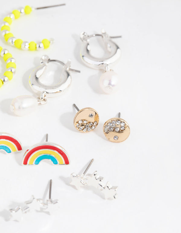 Mixed Metal Rainbow Motifs 6-Pack Earring