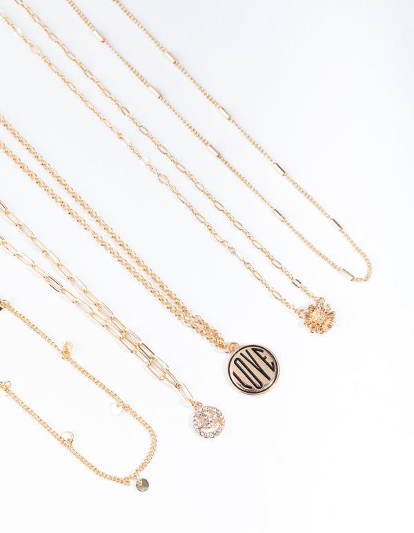 Gold Love Smiley 5-Pack Necklace