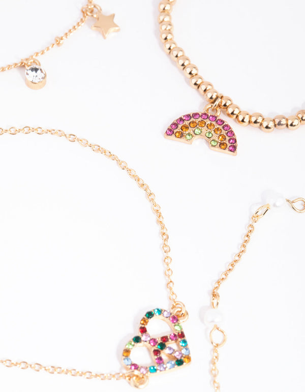 Gold Peace Heart 4-Pack Bracelets and Anklets