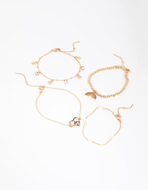 Gold Peace Heart 4-Pack Bracelets and Anklets