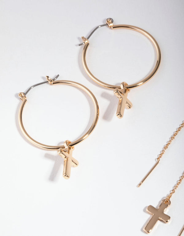Gouden Basic Cross 2-Pack Oorbel