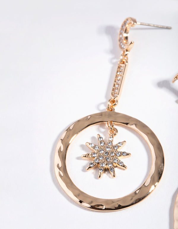 Fashion Gold Star in Disc Drop Earrings