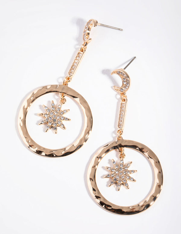 Fashion Gold Star in Disc Drop Earrings