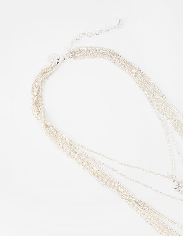 Silver Cross & Coin Multi Row Necklace