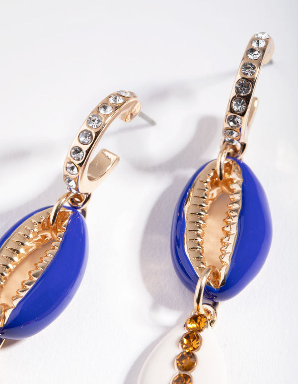 Gold Triple Coloured Conch Earrings