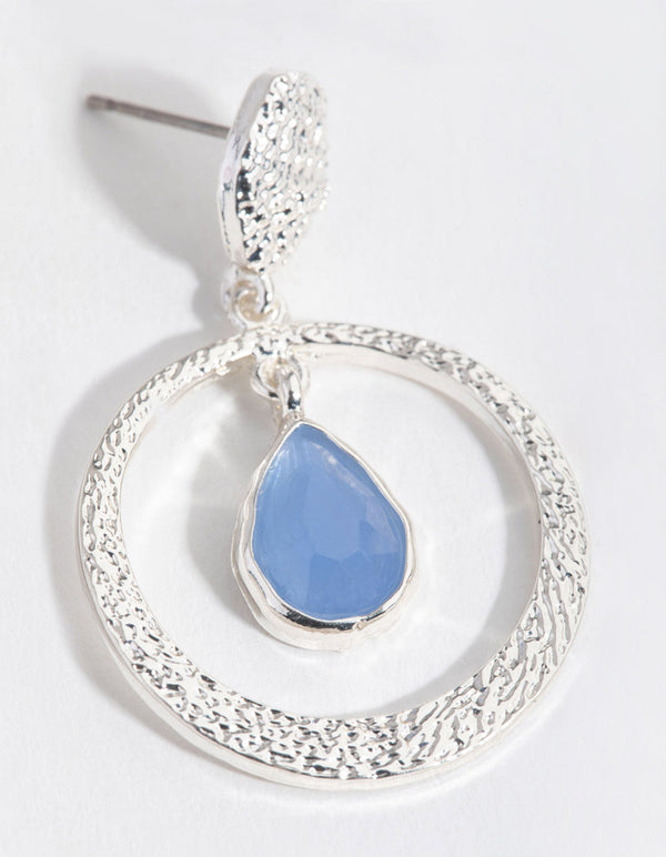 Silver Blue Mix Bead Drop Earrings
