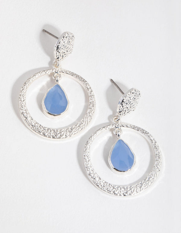 Silver Blue Mix Bead Drop Earrings