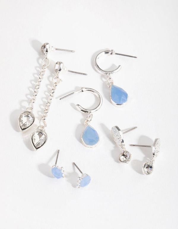 Silver Blue Mix Bead Curated Earrings