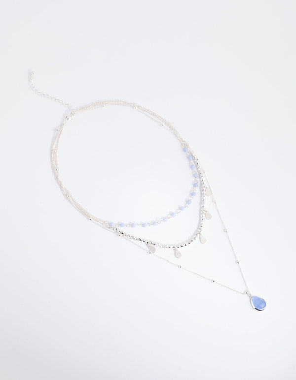 Silver Blue Lace Agate Layered Necklace