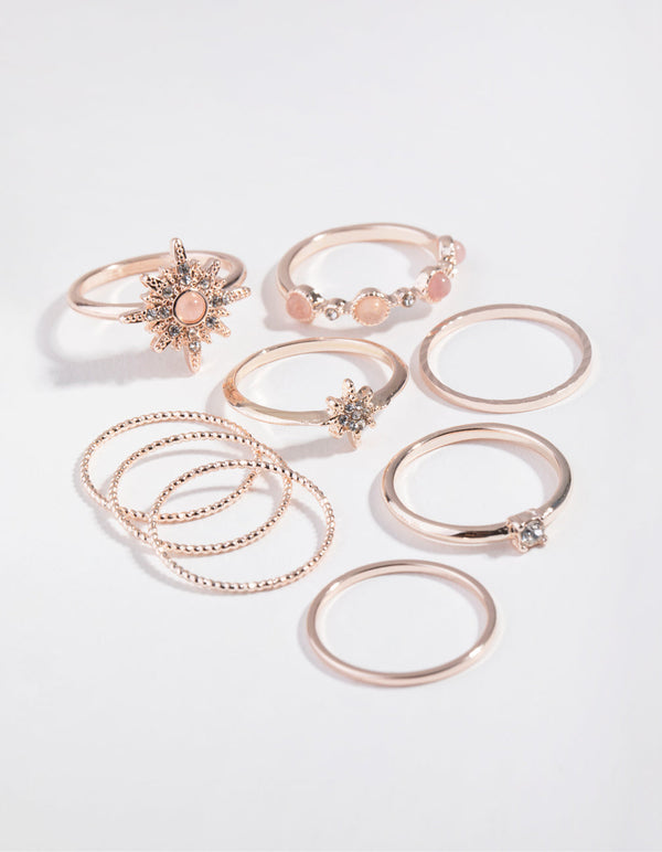 Rose-Gold Semi-Precious Rose-Quartz 9-Pack Rings