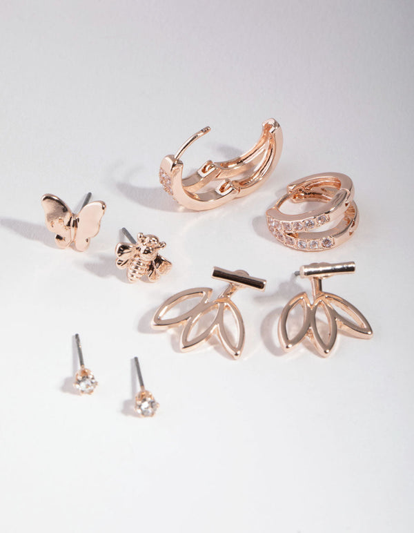 Rose Gold Floral Jacket 6-Pack Earring