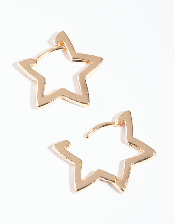 Gold Small Star Huggie Earrings