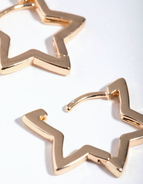 Gold Small Star Huggie Earrings