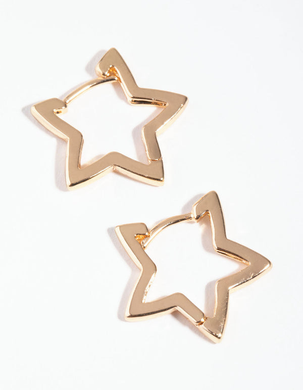 Gold Small Star Huggie Earrings