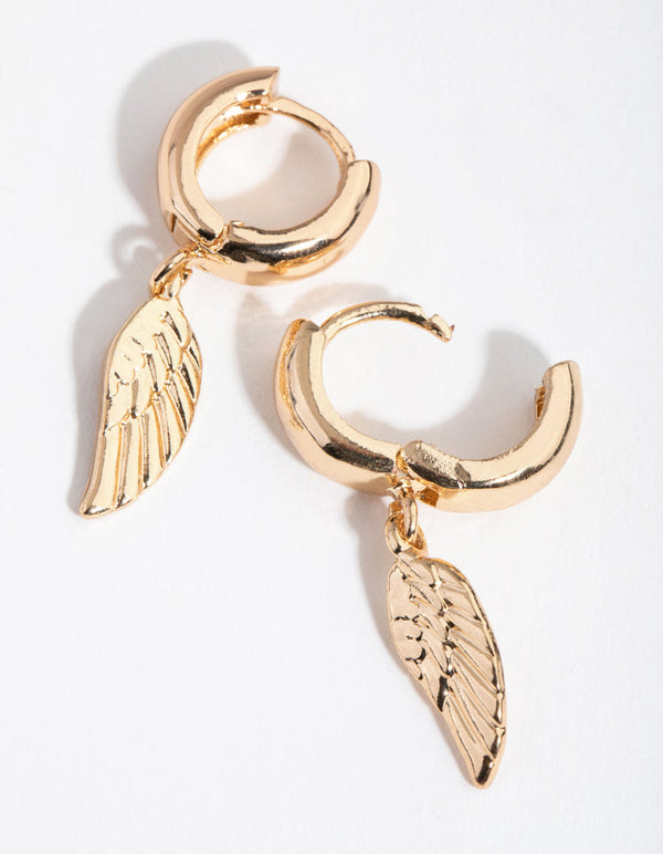 Gold Angel Wings Huggie Earrings