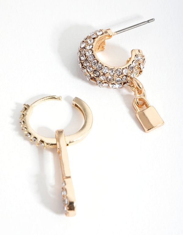 Gold Asymmetrical Safety Pin Huggie Earrings