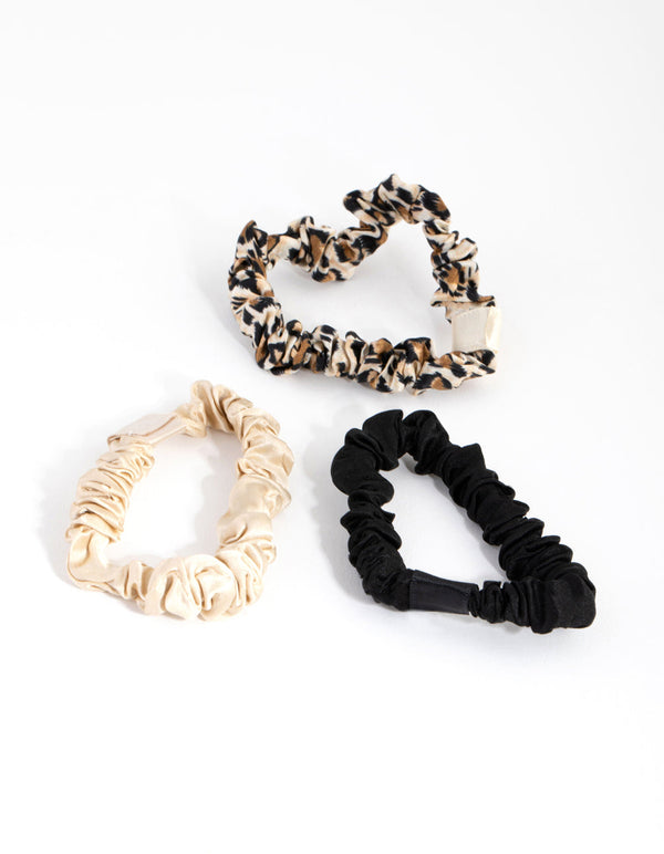 Black and Leopard Miniture Silk Scrunchie 3-Pack