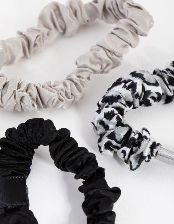 Grey and Leopard Miniature Silk Scrunchie 3-Pack