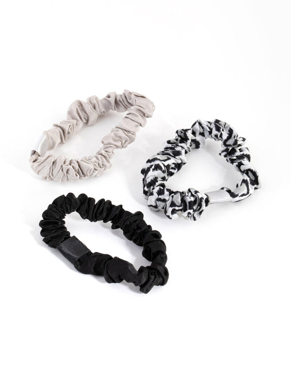 Grey and Leopard Miniature Silk Scrunchie 3-Pack