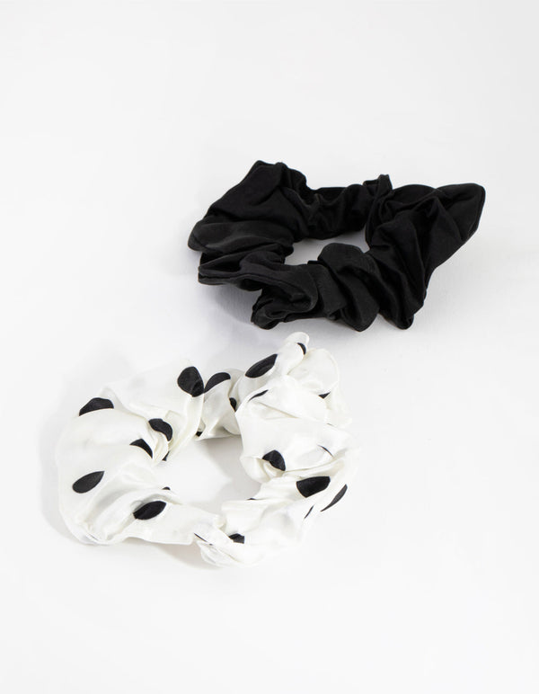 Black and Polka Dot Silk Scrunchie 2-Pack
