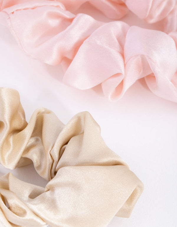 Cream and Pink Silk Scrunchie 2-Pack