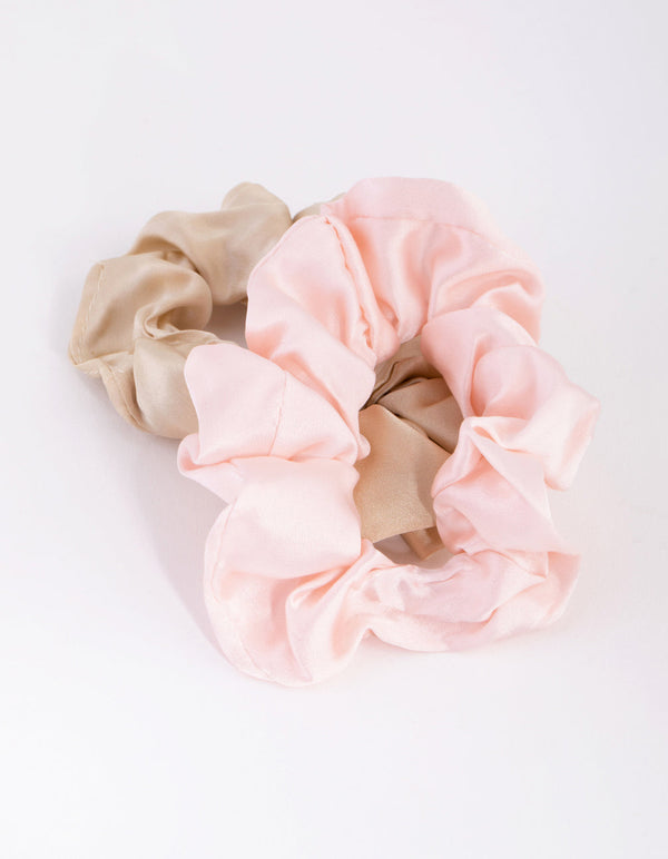 Cream and Pink Silk Scrunchie 2-Pack