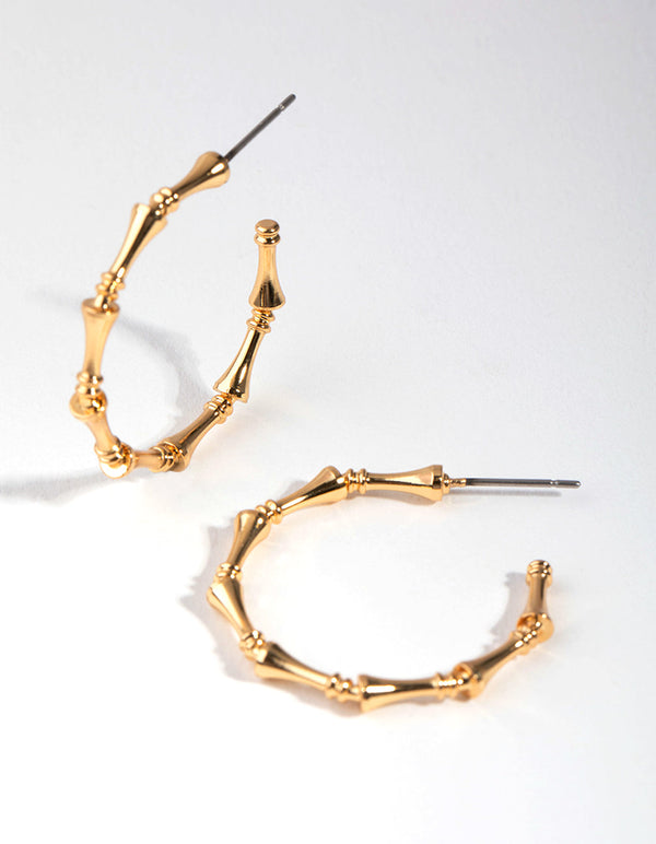 Real Gold Plated Bamboo Hoop Earrings
