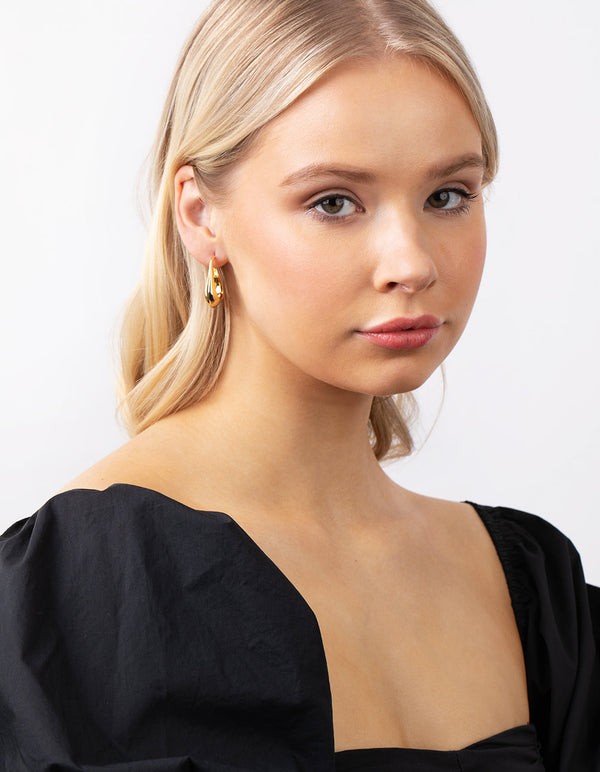 Real Gold Plated Rectangle Wide Hoop Earrings