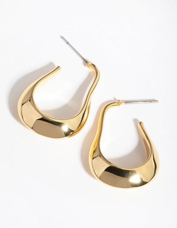 Real Gold Plated Rectangle Wide Hoop Earrings