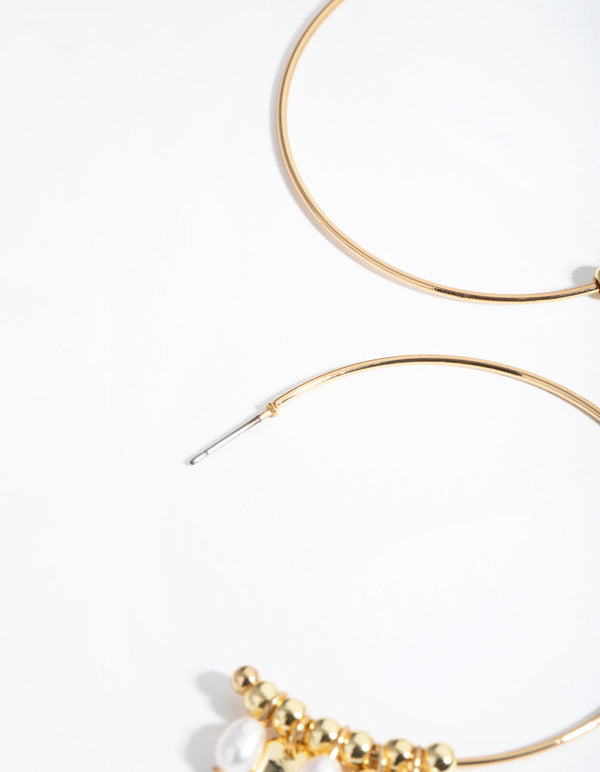 Real Gold Plated Freshwater Pearl and Disc Hoop Earrings