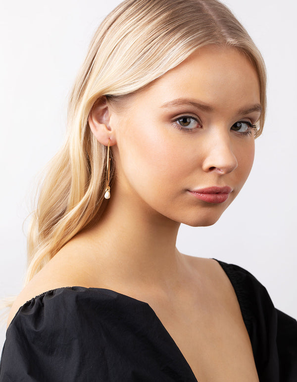 Real Gold Plated Freshwater Pearl and Disc Hoop Earrings