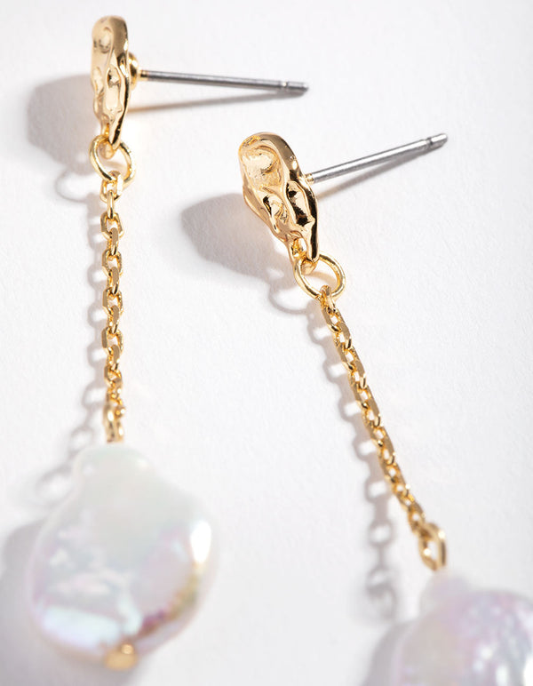 Real Gold Plated Chain & Freshwater Pearl Drop Earrings