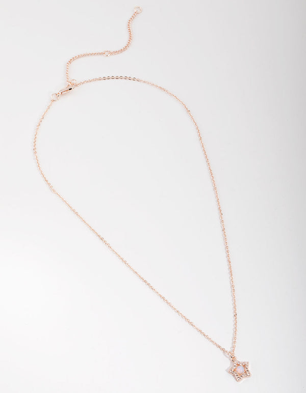 Real Rose Gold Plated Diamante Star Necklace