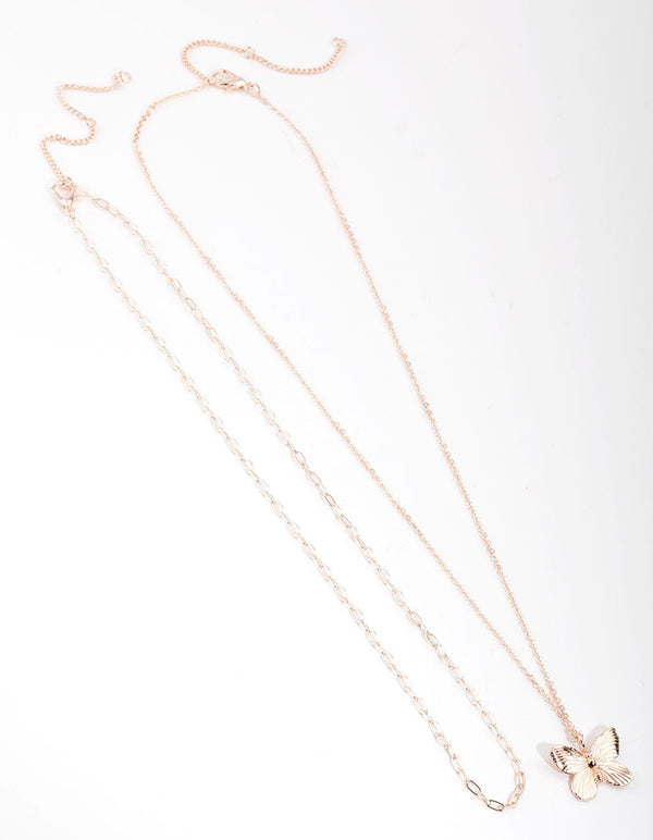 Real Rose Gold Plated Butterfly Necklace