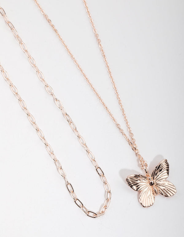 Real Rose Gold Plated Butterfly Necklace
