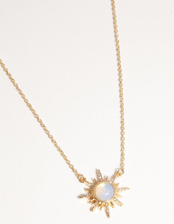 Real Gold Plated Diamante and Moonstone Sun Necklace
