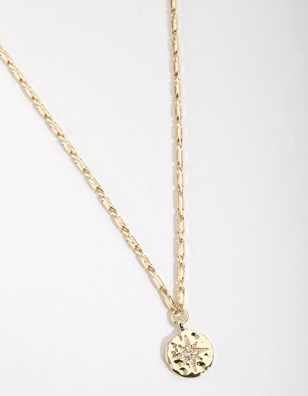 Real Gold Plated Starburst Disc Necklace