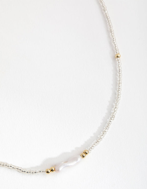 Real Gold Plated Freshwater Pearl and Seed Bead Necklace