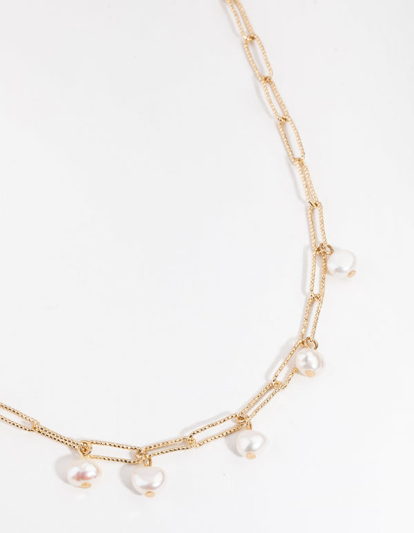 Real Gold Plated Rectangle Freshwater Pearl Necklace
